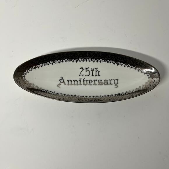 Vintage Norcrest Fine China 25th Anniversary Dish B-392 White with Silver Trim - Picture 1 of 6